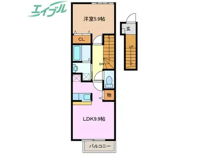 オプス田嶋II(1LDK/2階)の間取り写真