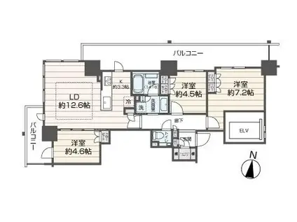 ザ・札幌タワーズ ウエストタワー(3LDK/8階)の間取り写真