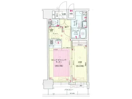 プレサンス立売堀パークシティ(1LDK/13階)の間取り写真