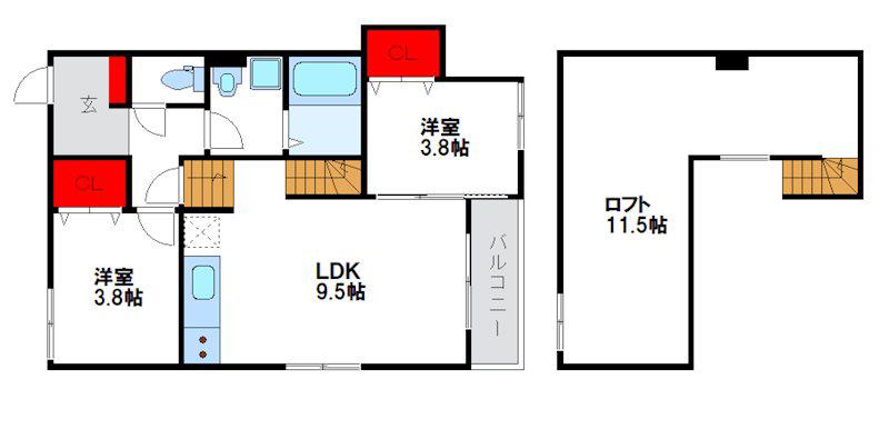 メゾンソレイユ3(2LDK/2階)の間取り写真