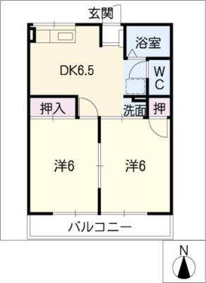 ソフィア(2DK/2階)の間取り写真