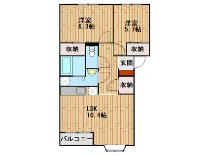 アン・ファミーユ(2LDK/2階)の間取り写真