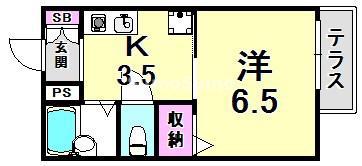 STEP夙川(1K/1階)の間取り写真