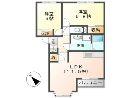 アシューレ A・B(2LDK/2階)の間取り写真