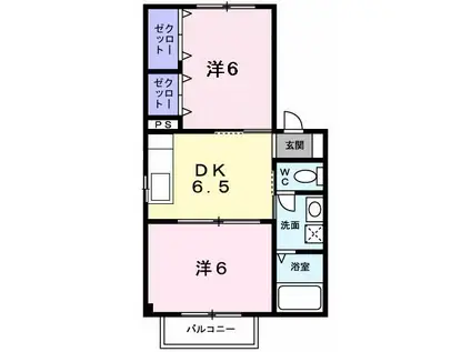 カーネス・リリィB(2DK/1階)の間取り写真