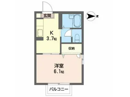 ドミールさくら(1K/2階)の間取り写真
