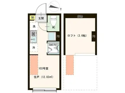 ソラニア上井草(ワンルーム/1階)の間取り写真