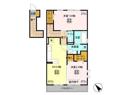 ヴィラボヌール(2DK/2階)の間取り写真