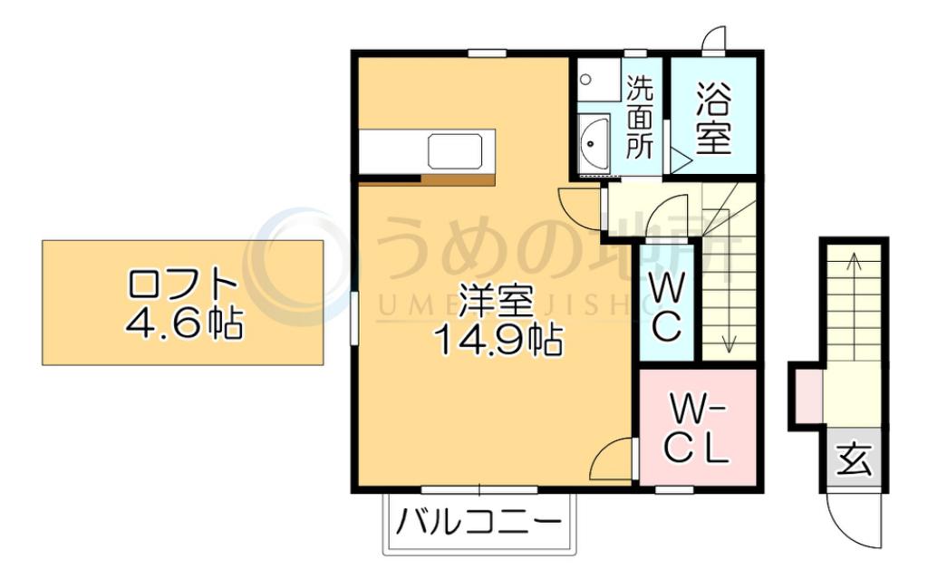 ヴィオーラ弐番館(ワンルーム/2階)の間取り写真