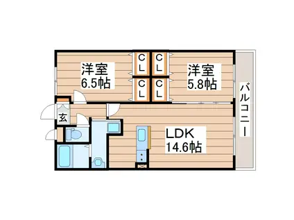 156南中山マンション(2LDK/3階)の間取り写真