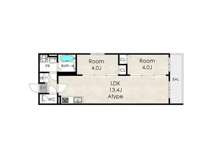 TIO NAGAIKOENMINAMI TIO長居公園南(2LDK/2階)の間取り写真