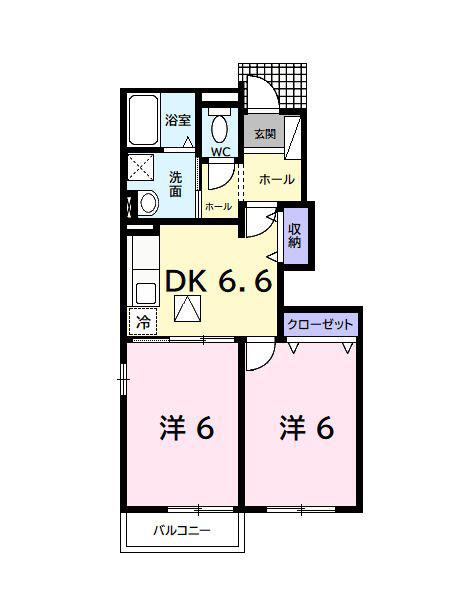 フォーリーフB(2DK/1階)の間取り写真
