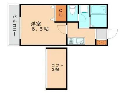 ヴェルデヒルズC(1K/2階)の間取り写真