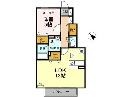 エスポワールB棟(1LDK/1階)の間取り写真