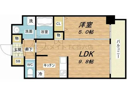 プレサンス扇町駅前(1LDK/13階)の間取り写真