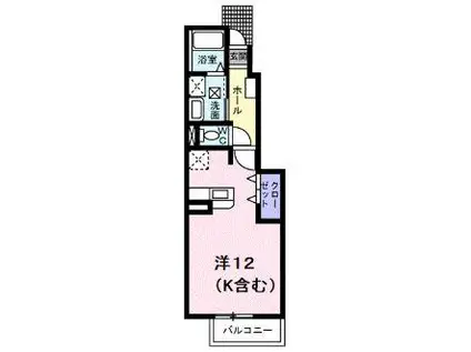 グランドゥールあおばC(ワンルーム/1階)の間取り写真