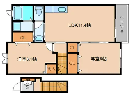 プロスペリテイA棟(2LDK/2階)の間取り写真