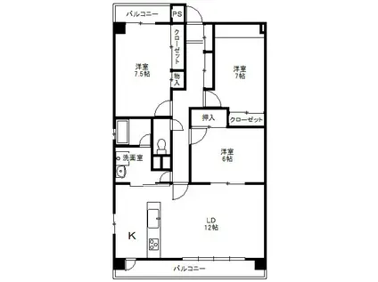 ハートフルライフIWASA1(3LDK/3階)の間取り写真