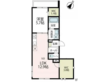 プルメリア(1SLDK/1階)の間取り写真