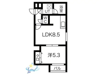 オルセー北円山(1LDK/2階)の間取り写真