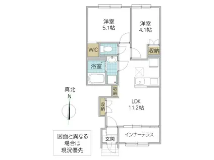 那珂市菅谷字寄居 アパート(2LDK/1階)の間取り写真
