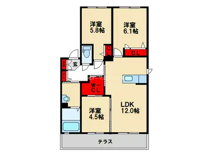 アンビシヨン(3LDK/1階)の間取り写真