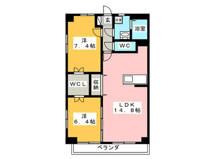 サンセールウエスト(2LDK/1階)の間取り写真