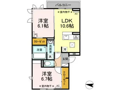 グリュックヴァーグ(2LDK/1階)の間取り写真