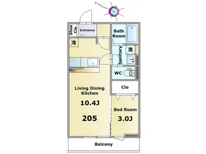 メゾンゆめーる(1LDK/2階)の間取り写真