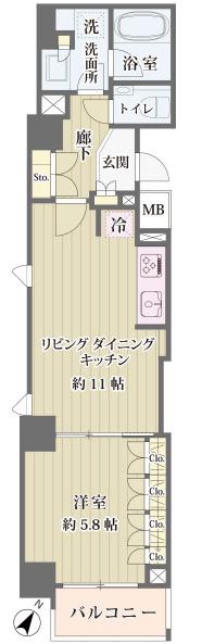 アイビス市ヶ谷(1LDK/5階)の間取り写真