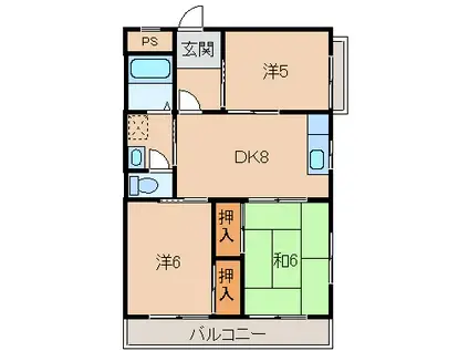 ハイツ紀ノ国(3DK/3階)の間取り写真