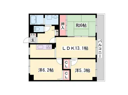 ハッピーライフ・フジ(3LDK/3階)の間取り写真