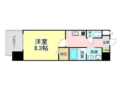 ラ・フェリス城野(1K/6階)の間取り写真