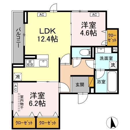 ラ・ペッシュ(2LDK/1階)の間取り写真