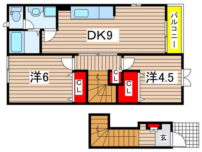 ティーフベルクA(2DK/2階)の間取り写真