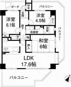 エル・フラット夙川霞町(3LDK/1階)の間取り写真