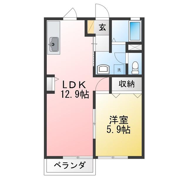 ルクプルカワイ(1LDK/1階)の間取り写真