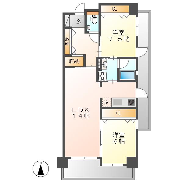ソレイユ徳川(2LDK/3階)の間取り写真