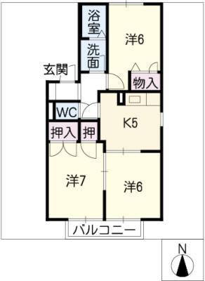 リビエール A棟(3K/2階)の間取り写真