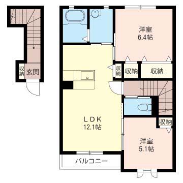 ヴィラ・クレスト A(2LDK/2階)の間取り写真