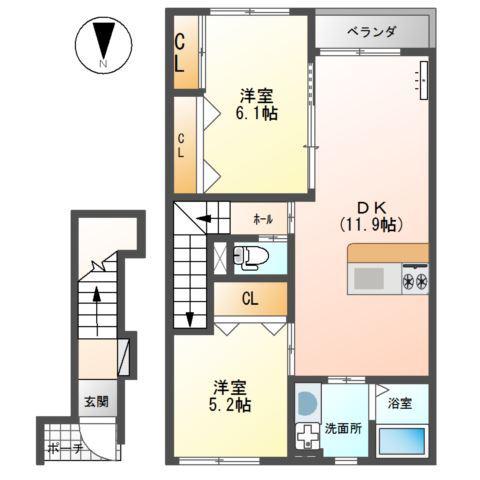 フラッツ(2LDK/2階)の間取り写真