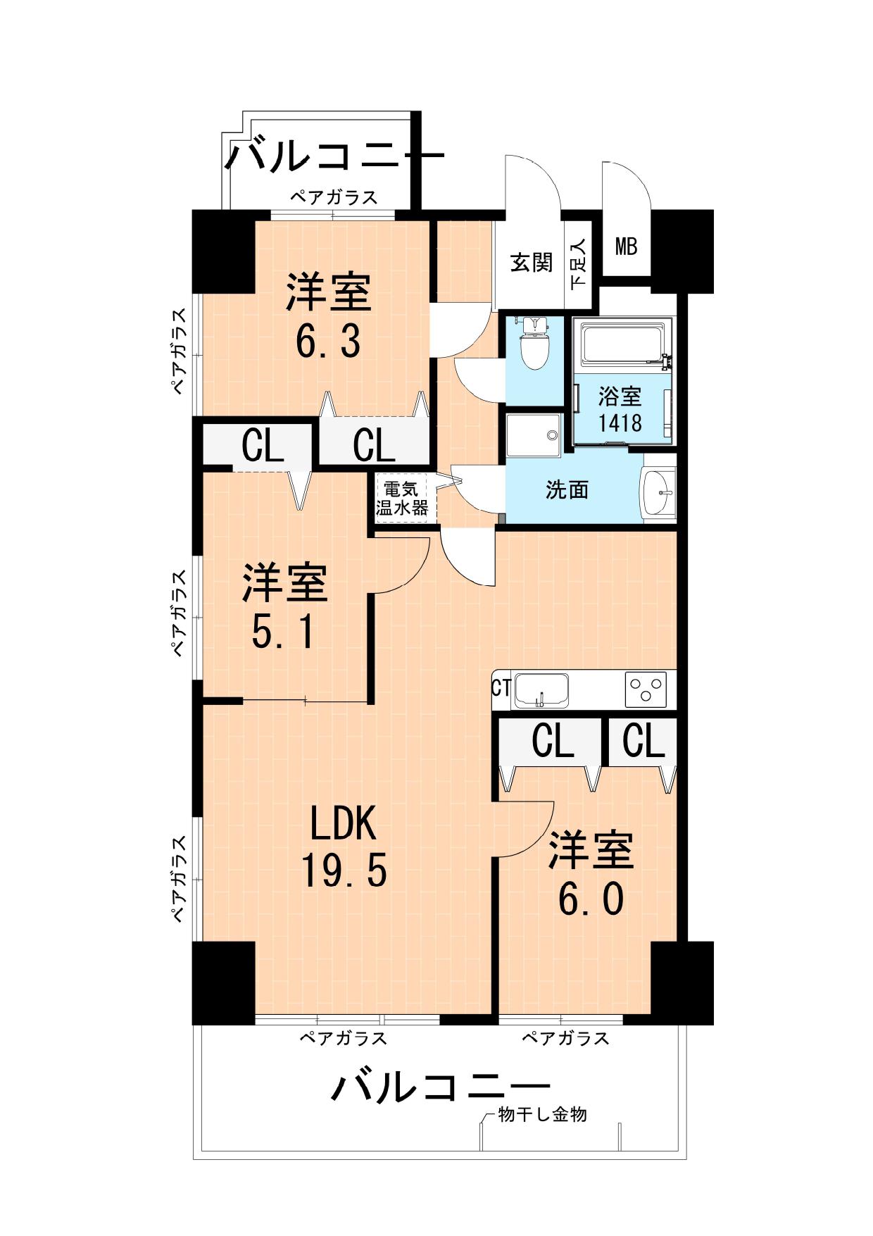 アンピールメゾン光助新町(3LDK/6階)の間取り写真