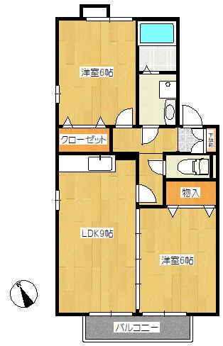 ハイツ山法師(2LDK/2階)の間取り写真