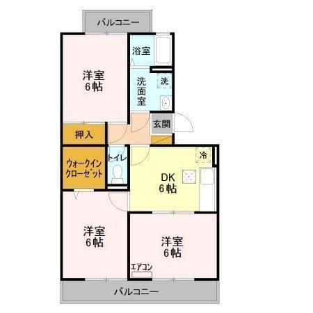 ランドウィン六番館(3DK/1階)の間取り写真