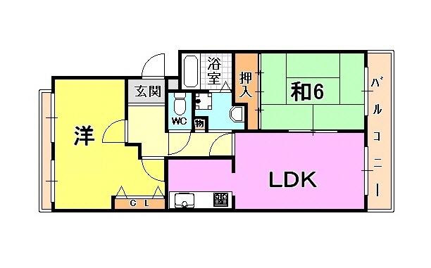 エバーグレイス西宮(2LDK/1階)の間取り写真