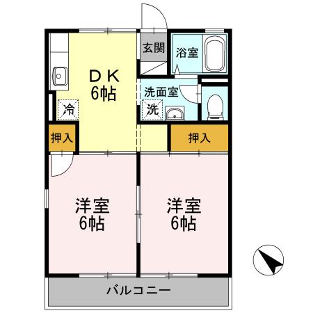 セジュール東和田(2DK/2階)の間取り写真