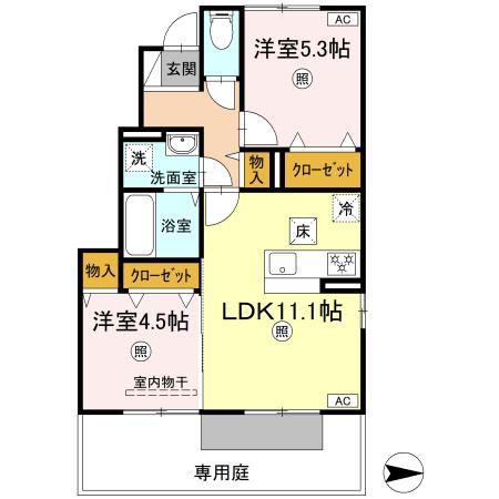 セジュール澄IIIB棟(2LDK/1階)の間取り写真