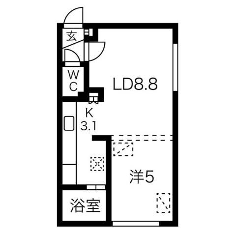 ルナクレシエンテ琴似(1LDK/3階)の間取り写真