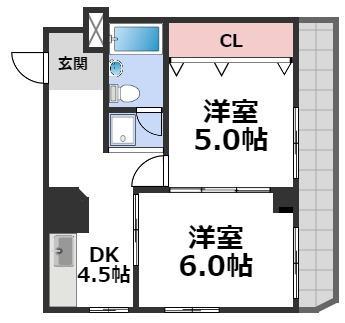 サンビラ大手前(2DK/4階)の間取り写真