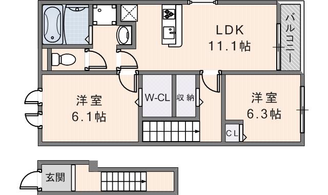 レジデンシア(1LDK/2階)の間取り写真